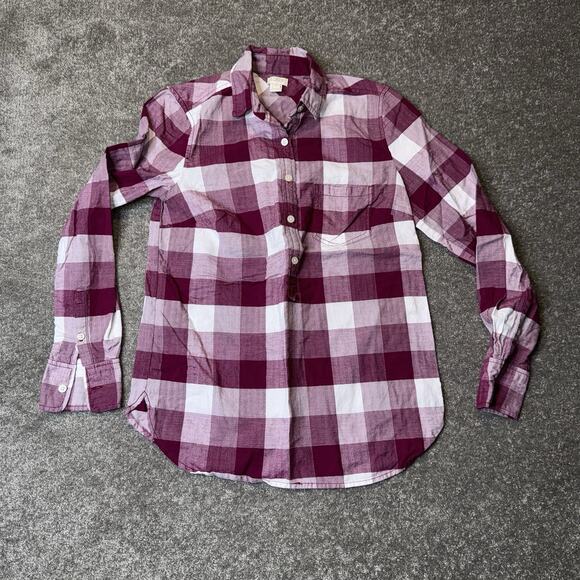 J.Crew C9974 Plaid Popover Shirt XS Burgundy Check 100% Cotton FA15‎ Fall Top - Picture 1 of 7